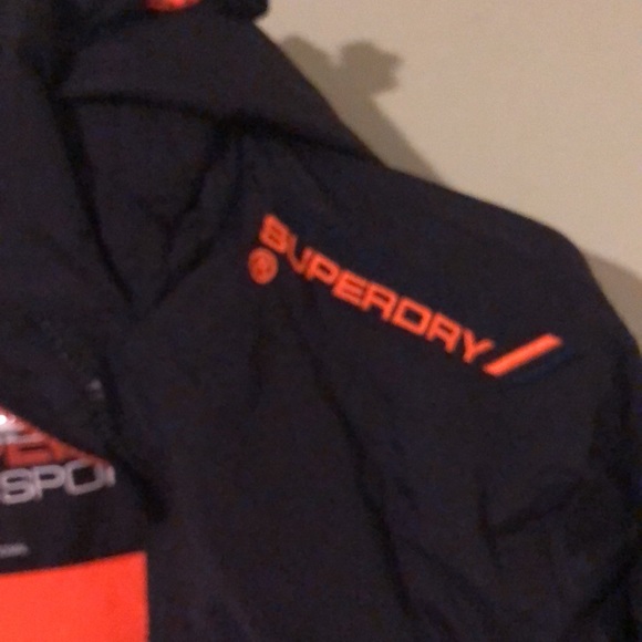 Superdry women’s size small navy blue hooded jacket orange liner NWOT’s - Picture 3 of 10